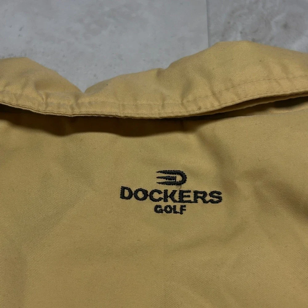 Dockers Golf Windbreaker Yellow Navy Stripe Mens Large Quarter Zip Jacket